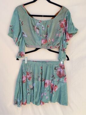 Floral Bikini Butterfly Sleeve‎ Ruffle Skirt Vintage Look Coquette Cottagecore